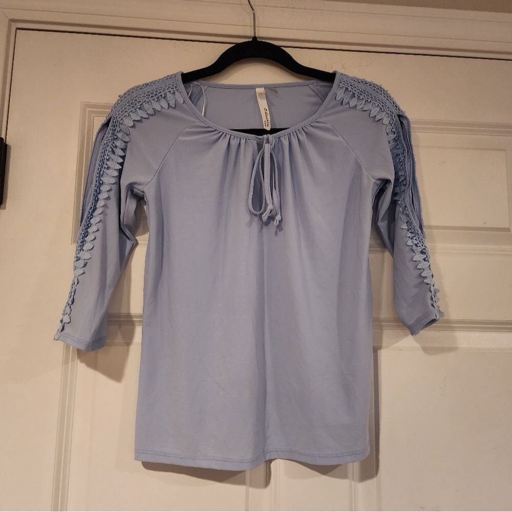 NY Collection stretchy blue 3/4 sleeve blouse XSP